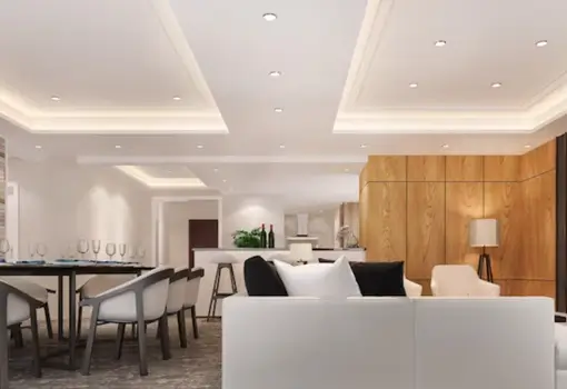 Apartment ceiling lighting and wall finishing