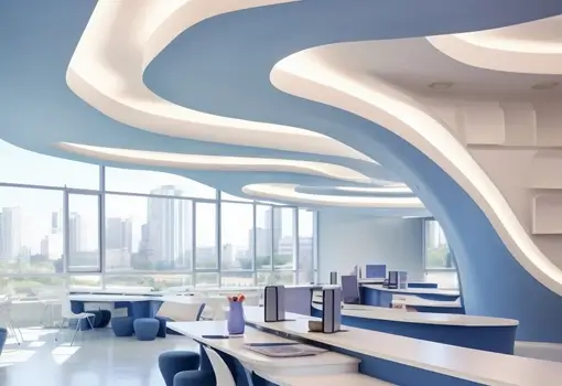 Office ceiling lighting and partition work